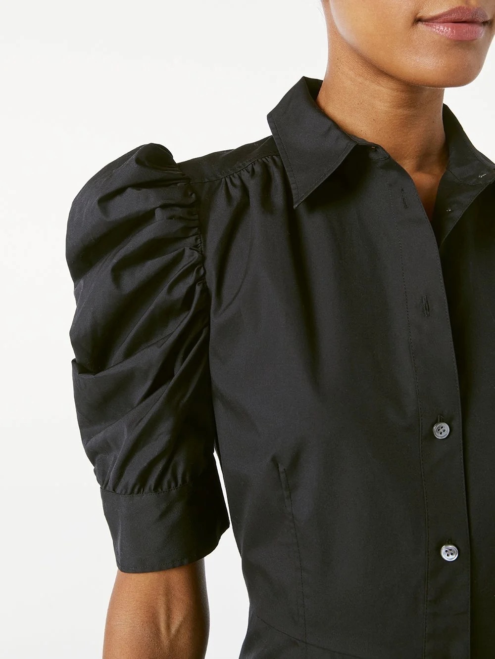 FRAME XS Puff-Sleeve Button-Front Black Mini Dress Party Event Designer Preppy - Picture 3 of 11